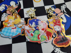 2.25" - 3" Sonic Amy Tails Knuckles Rouge Shadow Eggman Sage Silver Blaze Doubleside Rainbow Acrylic Charm Keychain