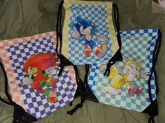 17" Modern Sonic Tails Knuckles Drawstring Canvas Bag